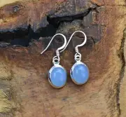 4Ct Oval Simulated Blue Chalcedony Women's Dangle Earring Sterling Silver925