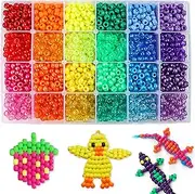Quefe 2880pcs Pony Beads Kit Rainbow Beads Plastic Bead for Craft 6 x 9mm 24 Colors 4 Styles Large Hole Beads Set for Bracelets Jewelry Making