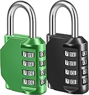Combination Lock, 4 Digit Combination Padlock for School Gym Sports Locker, Fence, Toolbox, Case, Hasp Cabinet Storage (2 Pack, Green & Black)
