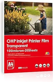 INKUWAY Inkjet Transparent Film A4 20 Sheets OHP Overhead Projector Transparency Printable Acetate Sheet for Ink Jet Printers