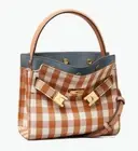 NWT Tory Burch Lee Radziwill gingham petite double bag Ochre gingham 81105