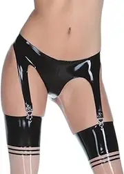 [DAIJES] Black Latex Briefs Underwear Garter Stocking Suspender(Blue,XS)