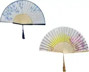 2PCS folding fans folding paper fans wooden folding fan Vintage Chinese Cloth