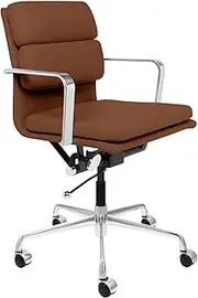 [Laura Davidson Furniture] SOHO II Padded Management Office Chair - Mid Back Desk Chair with Arm Rest, Swivel & Cushion Availability, Made of Faux Leather, Brown