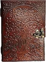 HG-LTHR 18 Cm Tree of Life Howling Wolf Leather Blank Grimoire Journal Book of Shadows Spell Diary Notebook Lockable Sketchbook for Artists