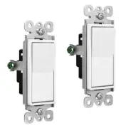 Single Pole Decorator Wall Light Switch ON/OFF Rocker for Lamps UL White 2 Packs