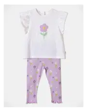 [Sprout] Floral Top and Legging Set in White