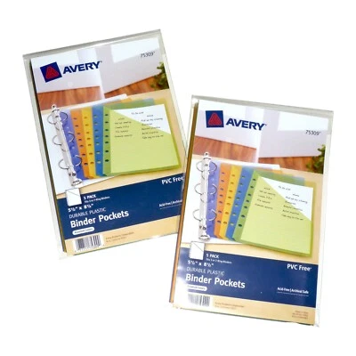 2 Packs Avery Mini Binder Pockets Assorted Fits 3 & 7-Ring Binders