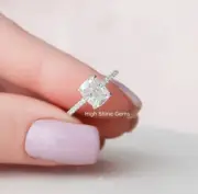 2.50Ct Elongated Cushion Cut Moissanite Hidden Halo Proposal Ring 14K White Gold