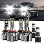 TXBILMOO Compatible For GMC Sierra 1500 1999-2002 9005 9006 High/Low Beam 880 Fog Light Bulbs, 600% Brightness 6500K White with Cooling Fan, Plug and Play, IP68 Pack of 6
