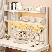 AIMANWEI Clamp-on 31.5 inch Above or Below Desk 3-Tier Shelving, Desk Organizer Shelf for Office Accessories, Gaming Devices with 20 Pieces Storage Accessories (White)