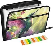 Quteprint 13 Pockets Expanding File Folder with Zipper Closure, Hummingbird Flowers Sunlight Accordion File Folder with Sticky Labels, Letter Size A4 Papers Expandable File Document Organizer