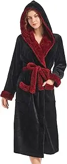 [Inner Wish] Women Hooded Plush Robe, Fleece Cozy Warm Bathrobe