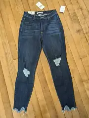 Encore Size 7 High Rise Shark Bite Skinny Denim Blue Jeans