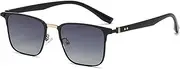 HMKING Retro Tr90 Metal Square Frame Polarized Sunglasses for Mens Womens Retro Mirrored Lens Sun glasses for Driving Fishing, Glod-black-gray