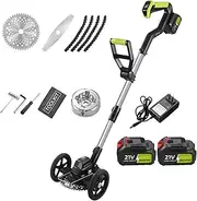 Cordless Electric Grass Trimmer - Telescopic Strimmer & Weed Wacker with 2 x 21V 1500mAh Batteries, Digital Display, 3 Blade Types for Efficient Lawn Care & Weed Pruning