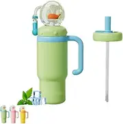 24oz Stainless Steel Whale Fountain Tumbler with Handle, Cute Fountain Tumbler Kids with Fun Fountain Effect, Two Lids, Spill-Proof, Dishwasher Safe for Kids, Teens, and Adults (Green 710ML)