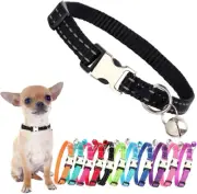 Black Small Dog Collar with Bell, Reflective Male Cat Collars Nylon Metal Buckle