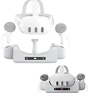 Charging Base Station Compatible with Quest 3, Wall-Mounted Charging Dock for Quest 3 Headset & Controllers, Charger Stand with 2 Rechargeable Batteries Type-C Cable VR Accessories