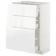 METOD base cabinet with 3 drawers, white Maximera/Voxtorp high-gloss/white, 60x37x80 cm
