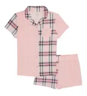 Cozy Jams Girls Pajamas Pink Size 6/6X Plaid Button Top And Shorts 2 Piece Set