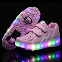 在飛比找蝦皮購物優惠-🍙🍙滑板鞋童鞋 LED 2 滾輪鞋 2 溜冰鞋帶開關轉向燈。