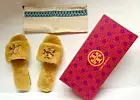 NIB $298 Tory Burch Honey Yellow Jeweled Shearling Slide Women Size 8