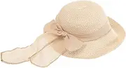 [SAFIGLE] Summer Fashion Wide Brim Sun Hat Casual Bowknot Decor Women's Sun Protection Cap Beige