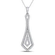 14k White Gold Round Diamond Geometric Fashion Pendant 1/4 Cttw