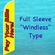 PAY YOUR BILLS HERE WINDLESS FEATHER FLAG Tall Curved Top Swooper Banner Sign