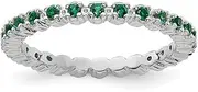 [Stackable Expressions] 925 Sterling Silver Polished Prong set Patterned Stackable Created Emerald Ring Size 6-Stackable-Ring for Women