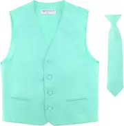 [Vesuvio Napoli] BOY'S Dress Vest & NeckTie Solid AQUA GREEN Color Neck Tie Set