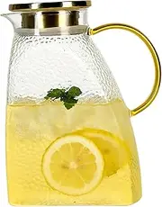 Fridge Door Glass Water Jug, 1.8/64oz Litre Glass Water Jug, High Borosilicate Glass Jug with Stainless Steel Lid, Leakproof Fridge Door Carafe for Homemade Juice Ice Tea Coffee and Beverage
