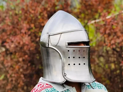 Medieval Knight Barbute Handmade Bascinet | Steel Helmet LARP, SCA Helmet