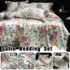 Satin Silk Like Bedding Set Quilt Cover Floral Printed Flat Sheet Pillowcase