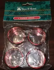 TRIM A HOME 4 Napkin Rings Metallic Red New Old Stock From Kmart