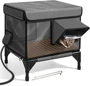 Indestructible Heated Cat House for Outside, Extremely Waterproof & Weatherproof Heated Outdoor Cat House for Winter, Fully Insulated Feral Cat Shelter for Outdoor Barn Cats Strays L