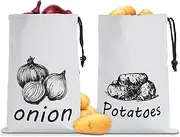 Lnngub Potato Garlic Storage Bag,2 Pack Fabric Garlic and Potatoes Storage Bag Reusable Potato Keeper with Drawstring Closure for Pantry,Kitchen,Refrigerator