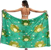 [RPLIFE] Cute Frog Green Bathing Suit Cover Sarong Wrap, Sarong Tassels for Summer Beach/Pool, Large, Cute Frog Green, Medium