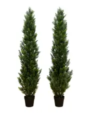 Nearly Natural Set of 2 Indoor/Outdoor UV-Resistant 6ft Artificial Topiary Cedar Trees