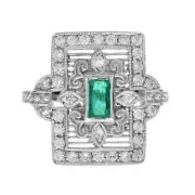 Art Deco Style Lab-Created Diamond Emerald Square Shape Ring 14K White Gold FN