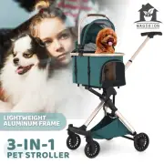 Pet Stroller Foldable 3-in-1 Multifunction 4 Wheels Dog Cage Detachable Carrier
