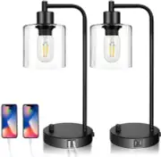 NNEDSZ 2x Pack Industrial Table Lamp with 2 USB Port for Bedside Nightstand Desk