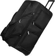 [Generic] Rolling Duffle Bag Luggage Large Capacity with Handle Gifts 32 inch Travel Rolling Backpack for Studying Overseas Weekender, Black