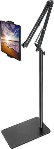 Adjustable Tablet Floor Stand with Double Weight Base and Phone Mount