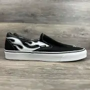 Vans Flame Classic Unisex Black White Slip-on Shoes Men 9.5 Women 11 fire