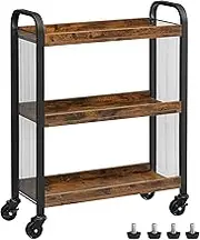 VASAGLE 3-Tier Narrow Storage Cart, Rolling Cart with Wheels, Steel Frame, Slim Storage Cart for Kitchen, Dining Room, Laundry Room, Adjustable Feet Included, Industrial Style, Rustic Brown and Black