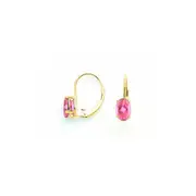 14k Yellow Gold 7x5mm Oval Pink Tourmaline leverback earring
