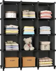 Versatile 12-Cube Storage Shelves in Black – Perfect for Kids’ Rooms and Closets