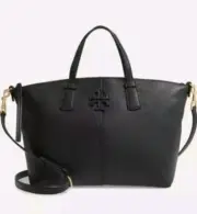 Tory Burch Black Pebbled Leather McGraw Top Zip Satchel